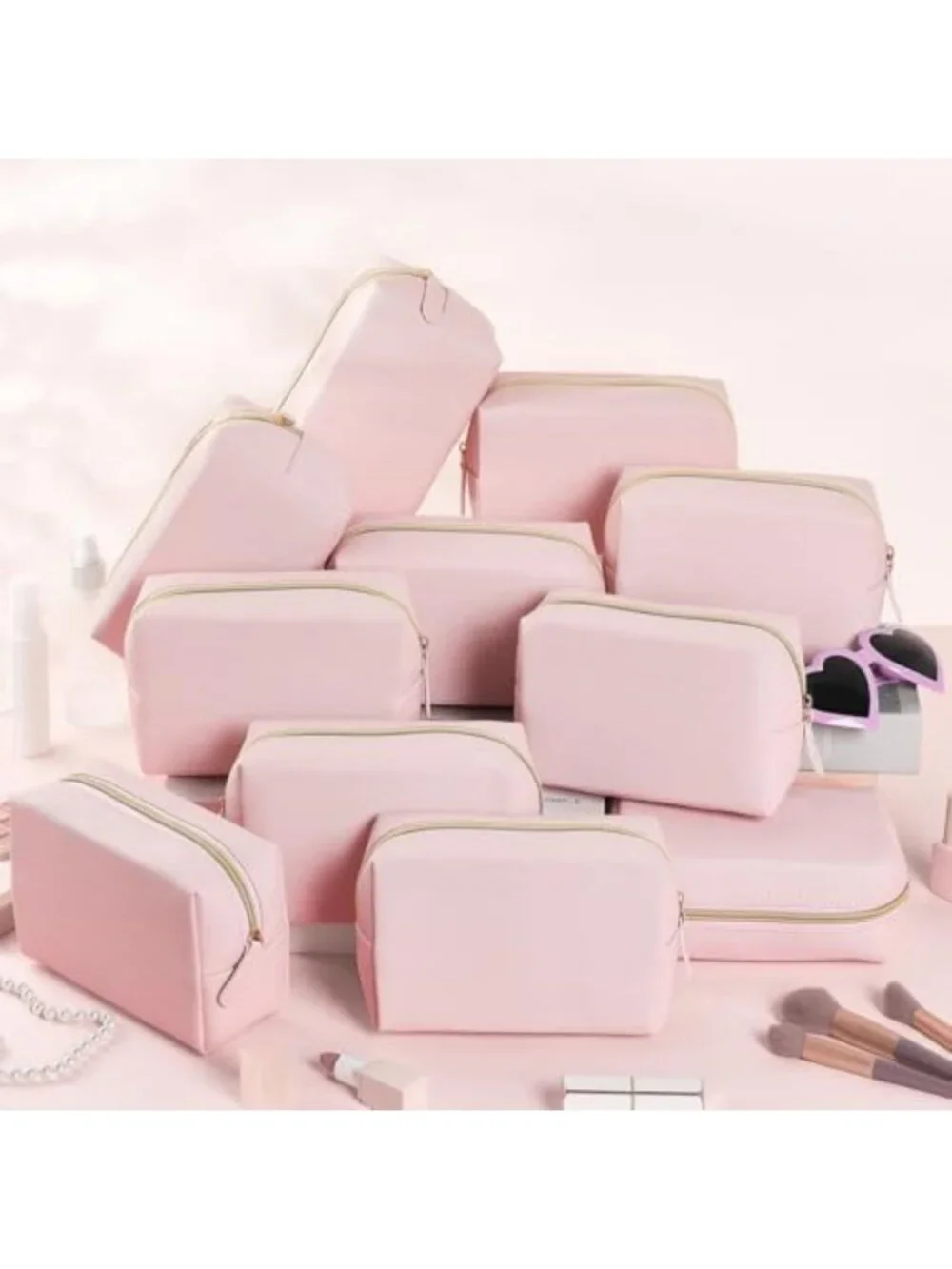 20 Pcs Light Pink Makeup Bags Set for Women | Cosmetic Pouches & Organizers